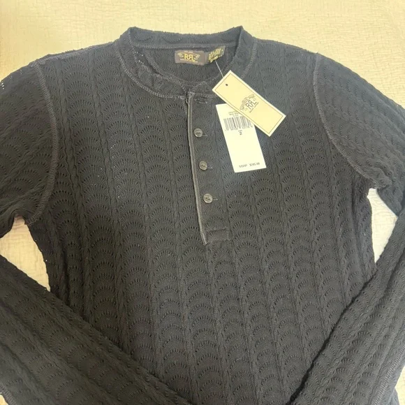 Ralph Lauren RRL lace knit Henley sweater - Picture 4 of 9